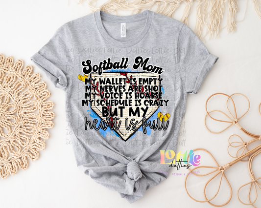 Softball Mom PNG - My Heart Is Full Sublimation- Digital Download