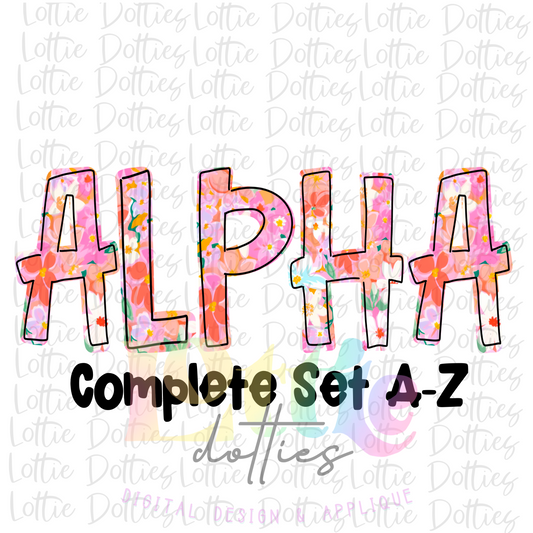 Pink Floral Alphabet - Blue Floral Alpha Pack - Alphabet Clipart - Instant Download - Alpha Pack