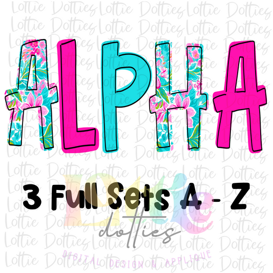 Preppy Summer Floral Alphabet - Alpha Pack - Alphabet Clipart - Instant Download