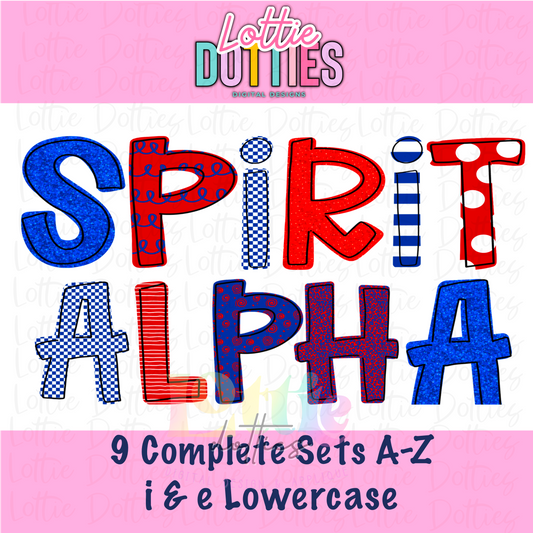 Red and Royal Spirit Alpha - Alpha Pack - Alphabet Clipart - Instant Download