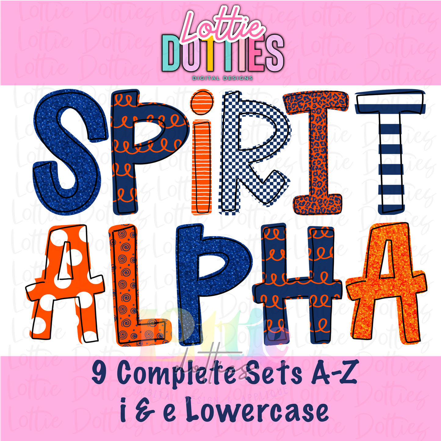 Orange and Navy  Spirit Alpha  - Alphabet - Alpha Pack - Alphabet Clipart - Instant Download