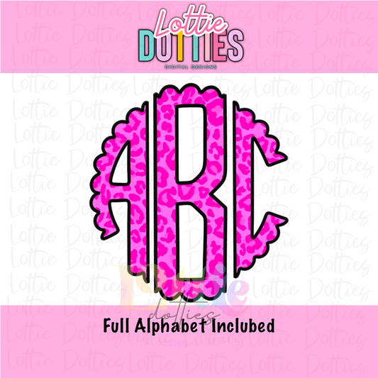 Pink on Pink Leopard Scallop Monogram Alphabet - Alpha Pack - Alphabet Clipart - Instant Download