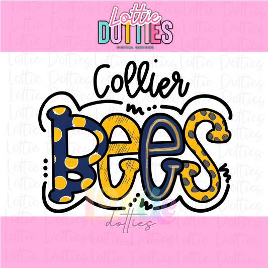 Bees PNG - Collier Bees sublimation design - Digital Download - Navy and Gold