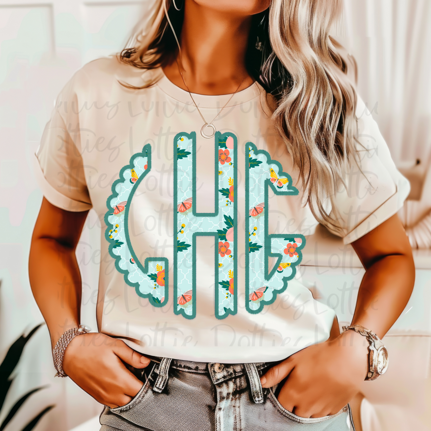 Teal Floral Scallop Monogram Alphabet - Alpha Pack - Alphabet Clipart - Instant Download