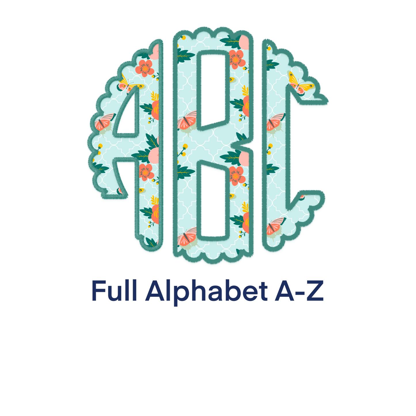 Teal Floral Scallop Monogram Alphabet - Alpha Pack - Alphabet Clipart - Instant Download