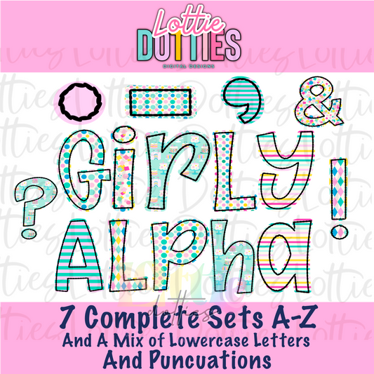 Girly Alpha PNG - Sublimation  Alphabet - Alpha Pack -  Instant Download  - Girl Alpha Pack
