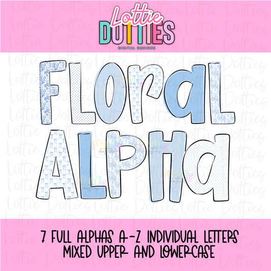 Chinoiserie Alpha Set PNG - Alphabet Sublimation - Digital Download - Blue Floral Alpha Pack
