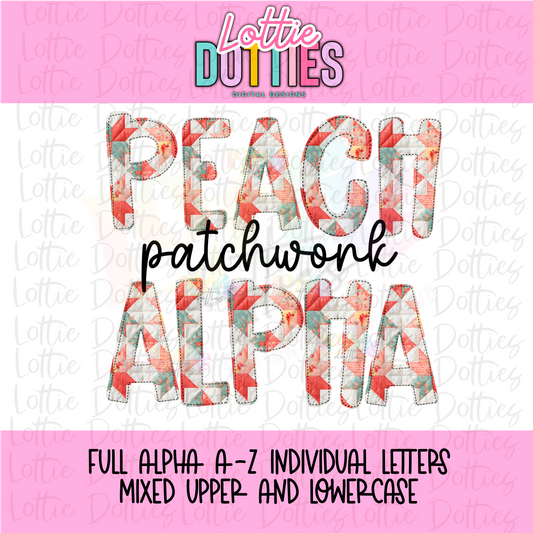 Peach Patchwork Alpha Set | Quilted Floral Alphabet PNG | Cottagecore Letters for Sublimation & Custom Names - Digital Download