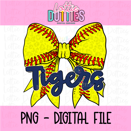 Tigers PNG - Tigers Softball bow Navy design - Digital Download