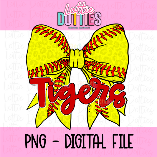 Tigers PNG - Tigers Softball bow red design - Digital Download