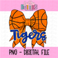 Tigers Basketball Bow PNG - Tigers sublimation design - Digital Download - Blue and Gold