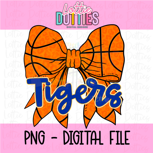 Tigers Basketball Bow PNG - Tigers sublimation design - Digital Download - Blue and Gold