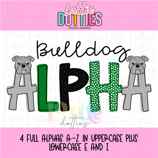 Bulldog Alphabet - Alpha Pack - Alphabet Clipart - Instant Download - green white and black