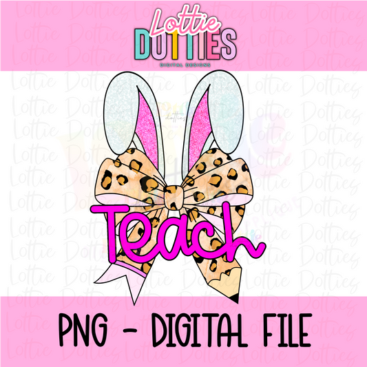 Teacher Bunny Bow - Leopard Pencil Bunny Bow PNG - Design Sublimation - Digital Download