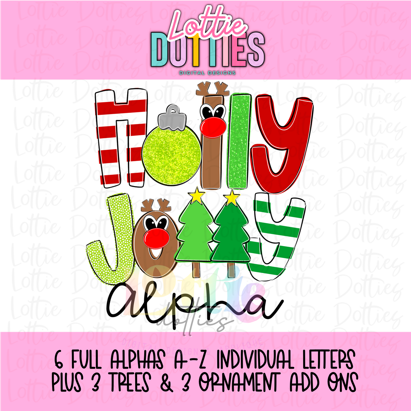 Holly Jolly Alpha Pack - Alphabet Clipart - Instant Download- Reindeer alpha