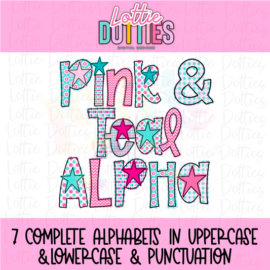 Pink & Teal Alpha -Pink and Blue Alpha - Alphabet - Alpha Pack - Alphabet Clipart - Instant Download  - Girl Alpha Pack
