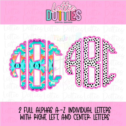 Aztec Dottie Scallop Monogram Alphabet - Alpha Pack - Alphabet Clipart - Instant Download