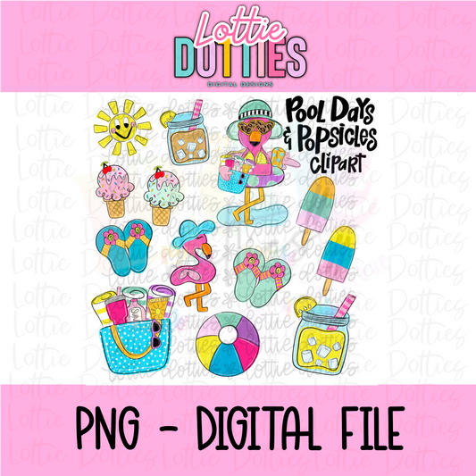 Pool Days and Popsicles Clipart - Clipart Pack - summer Designs - pool days - summer - Digital Download - PNG Files - summer clipart