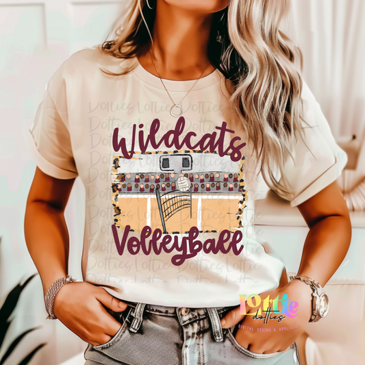 Wildcats volleyball Court  PNG - Wildcats volleyball sublimation design - Digital Download - Maroon