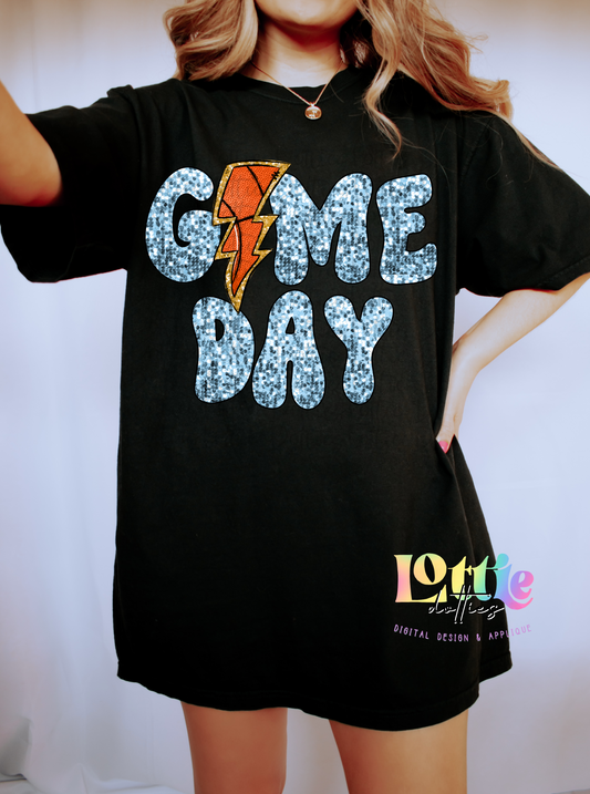 Game Day Basketball PNG - Game Day Sublimation - Digital Download - Light Blue Sequin