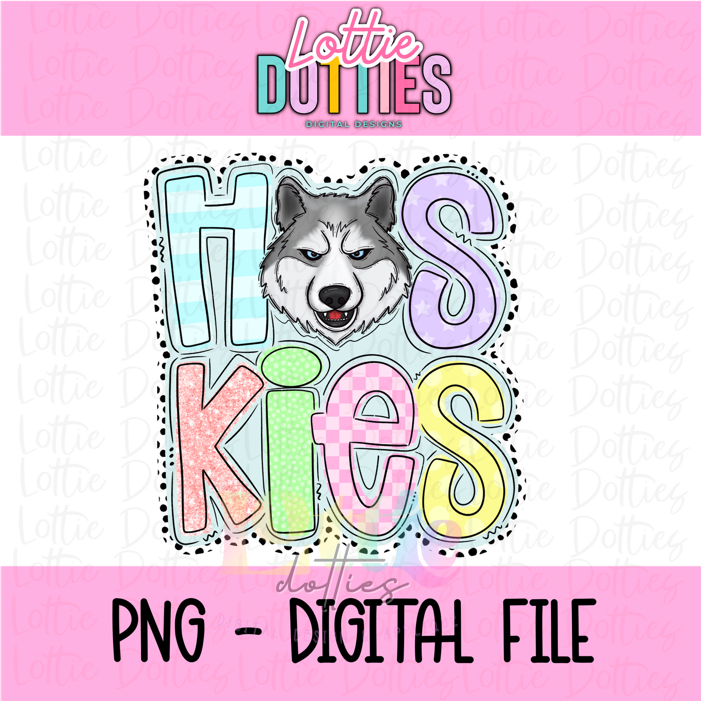 Huskies Poppy - PNG - Huskies sublimation design - Digital Download - Pastel Dots