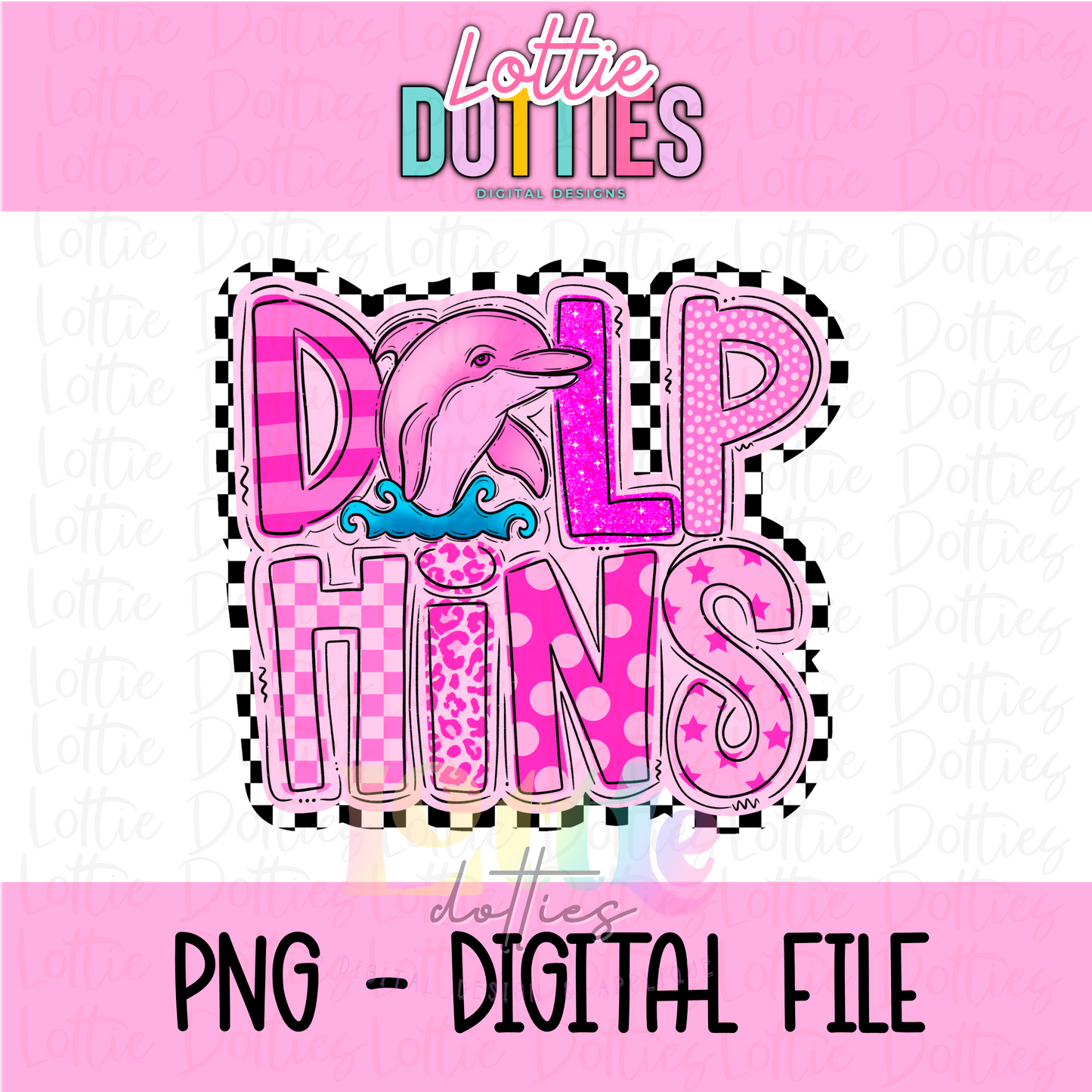 Dolphins PNG - Dolphins Poppy  Sublimation - Digital Download - Pink Checker Poppy