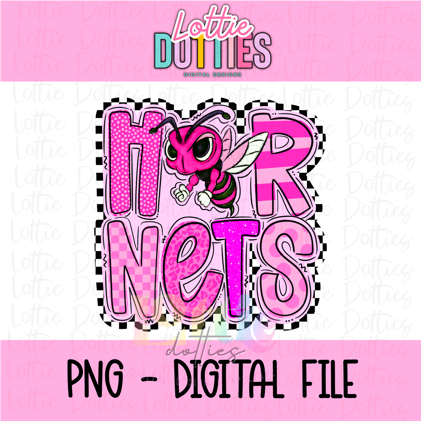 Hornets PNG - Hornets Bright checkered Sublimation- Digital Download - Pink Checker Poppy