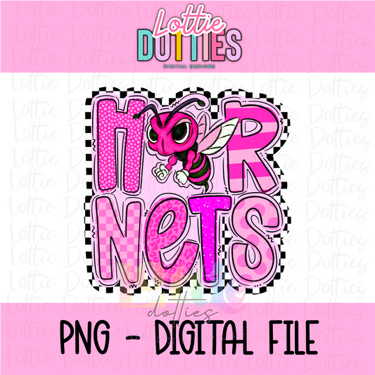 Hornets PNG - Hornets Bright checkered Sublimation- Digital Download - Pink Checker Poppy