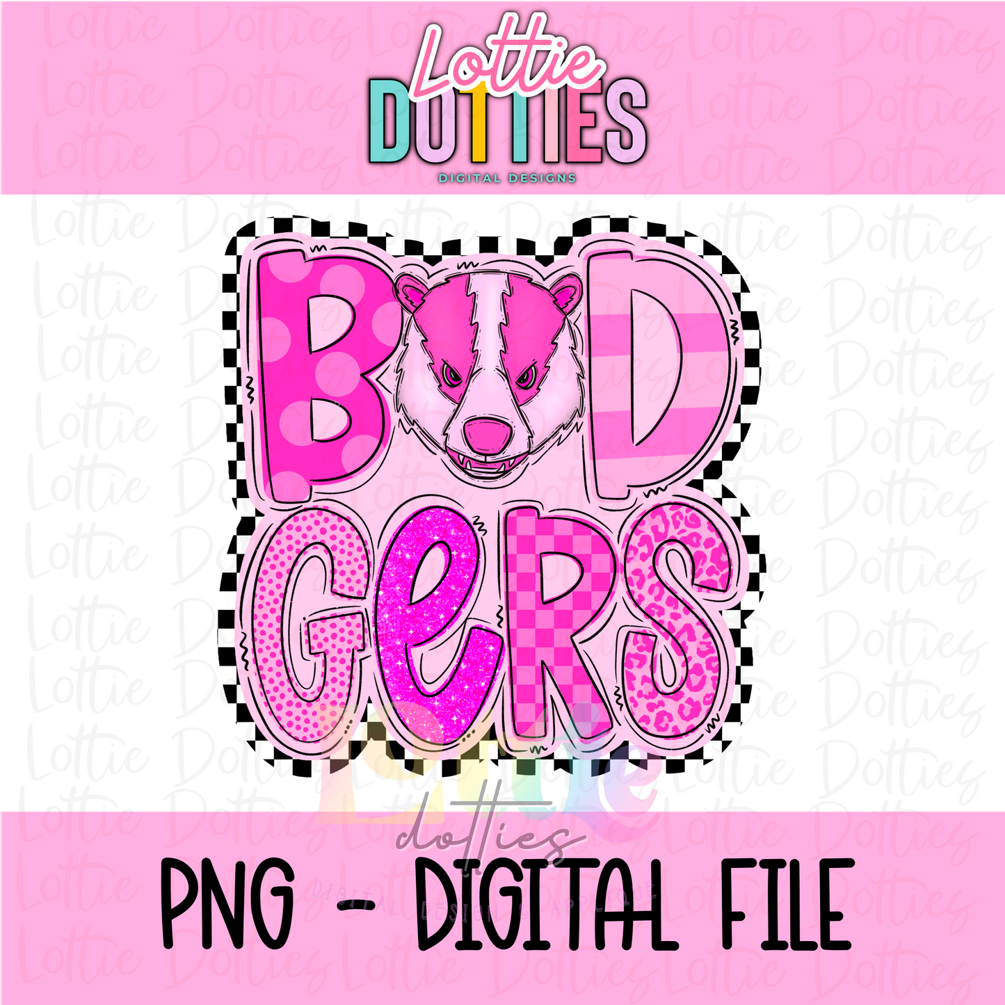 Badgers Poppy  PNG - Badgers Sublimation design -   Digital Download - Checker Pink