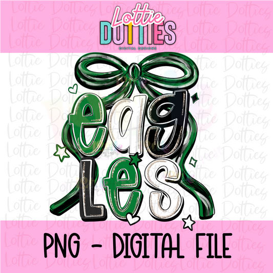 Eagles PNG - Eagles Black & Green bow design - Digital Download - coquette mascot