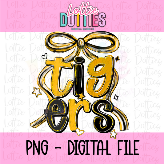 Tigers PNG - Tigers Black & Gold bow design - Digital Download - coquette mascot