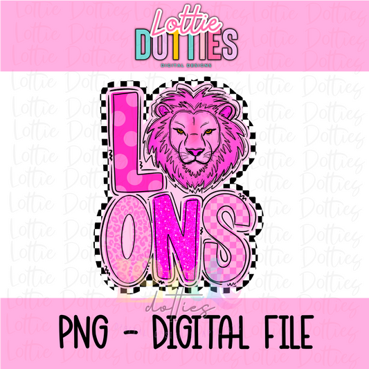 Lions Mascot PNG - Poppy Mascot Designs - Digital Download - Checker Pink