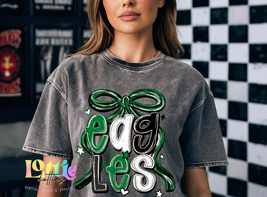 Eagles PNG - Eagles Black & Green bow design - Digital Download - coquette mascot