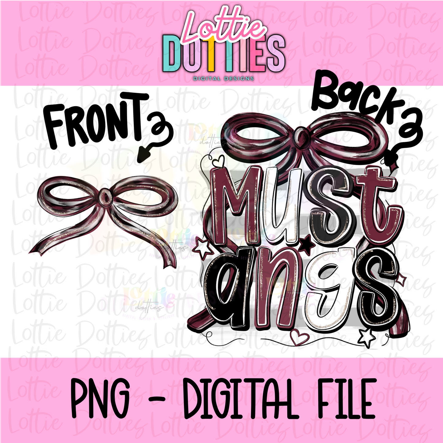Mustangs PNG - Mustangs Maroon & Black bow design - Digital Download - coquette mascot