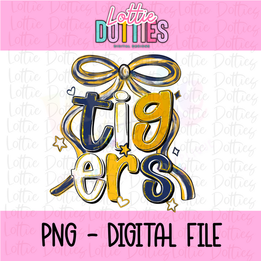 Tigers PNG - Tigers Navy & Gold bow design - Digital Download - coquette mascot
