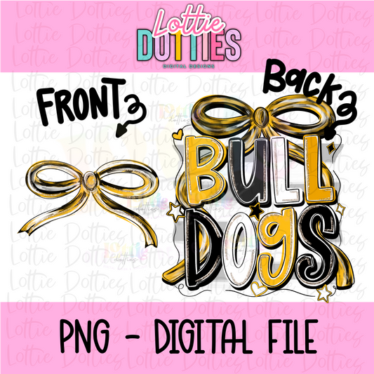 Bulldogs PNG - Bulldogs Black & Gold bow design - Digital Download - coquette mascot