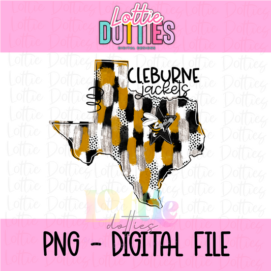 Cleburen PNG - Cleburne Yellow Jackets Sublimation - Texas with Mascot Head