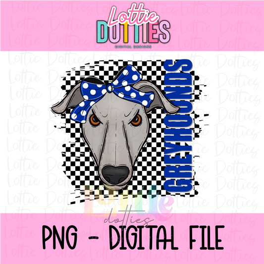 Grayhounds Poppy PNG - Grayhounds Sublimation - Digital Download - Checkered Mascot Bow
