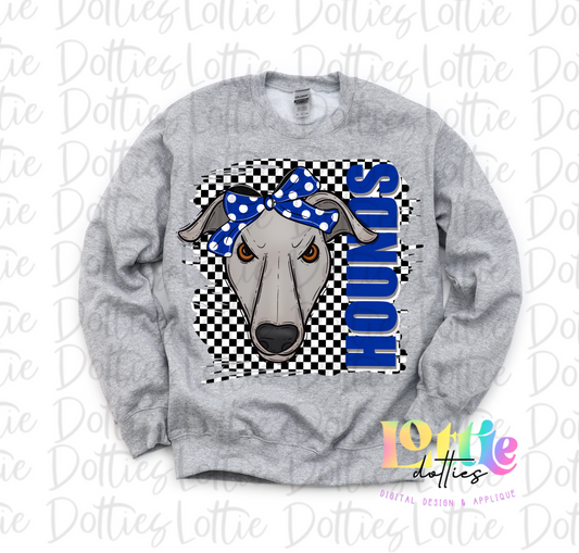 Hounds Mascot PNG - Neon Mascot Designs - Digital Download - Checkered Mascot with Bow Royal