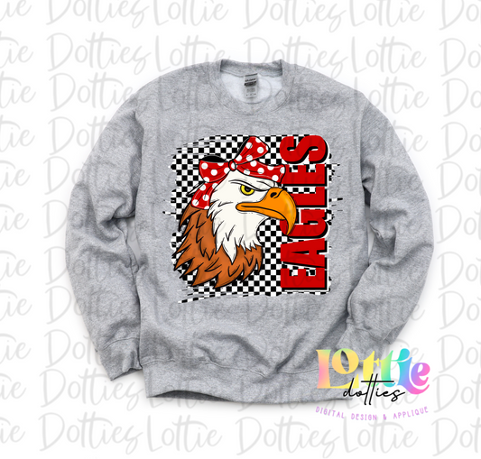 Eagles Poppy PNG - Eagles sublimation design - Digital Download - Checkered Mascot with Bow