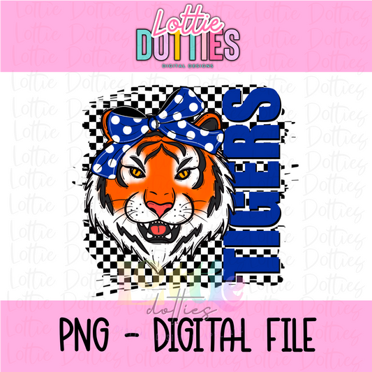 Tigers PNG - Tigers sublimation design - Digital Download - Checkered mascot with Bow Royal