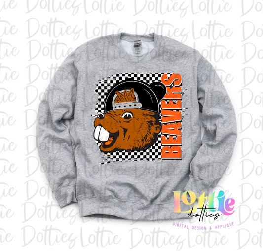 Beavers Poppy  PNG - Beavers Sublimation - Digital Download -Checkered Mascot with Hat Orange