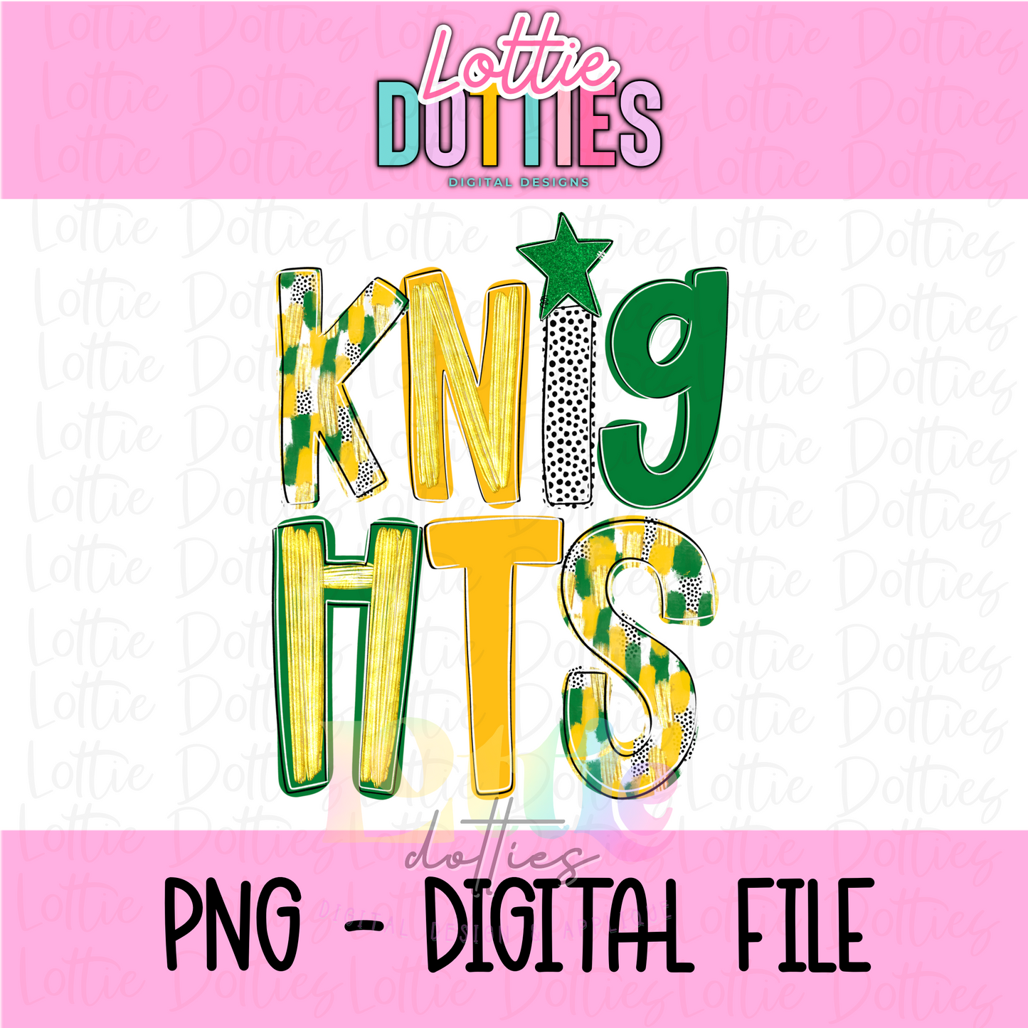 Knights PNG - Knights sublimation design - Digital Download - poppy mascot - Green and Gold