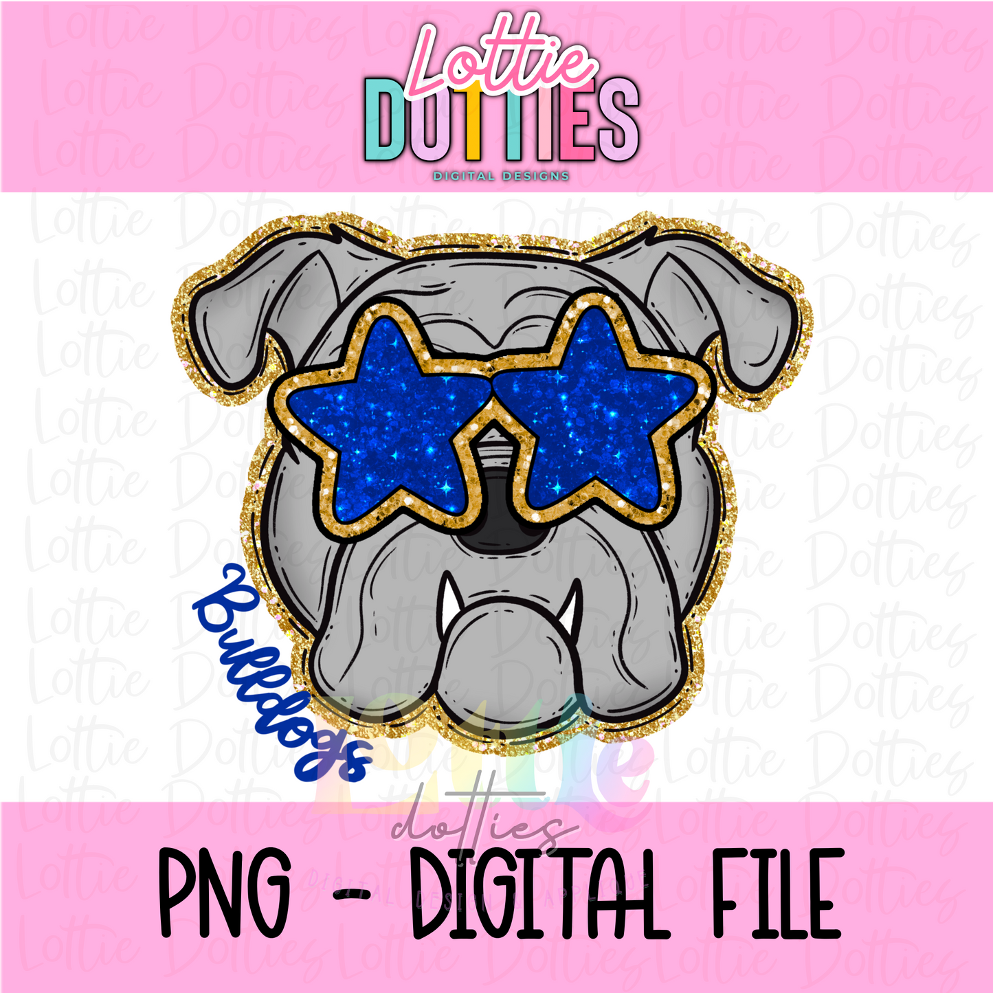 Bulldogs with Glasses PNG - Digital Download - Bulldogs Poppy Sublimation Design - Royal