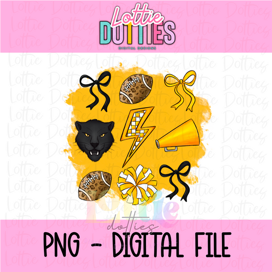 Panthers Poppy Png - Panthers Sublimation Design -  Digital Download -Bow Design Black and Gold