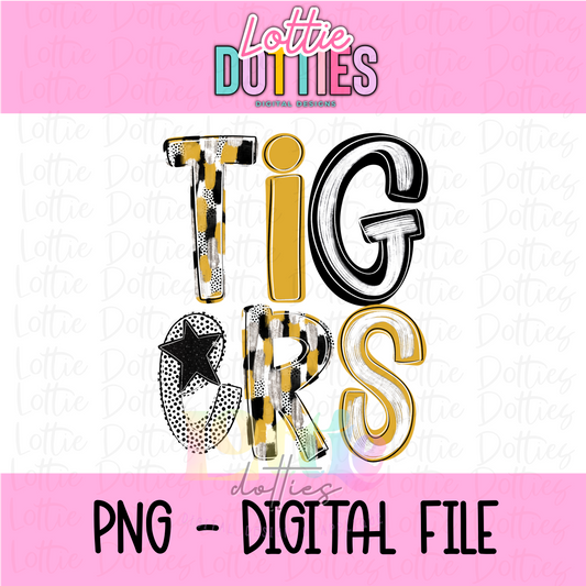 Tigers Poppy  PNG - Tigers sublimation design - Digital Download - Black and Vegas Gold
