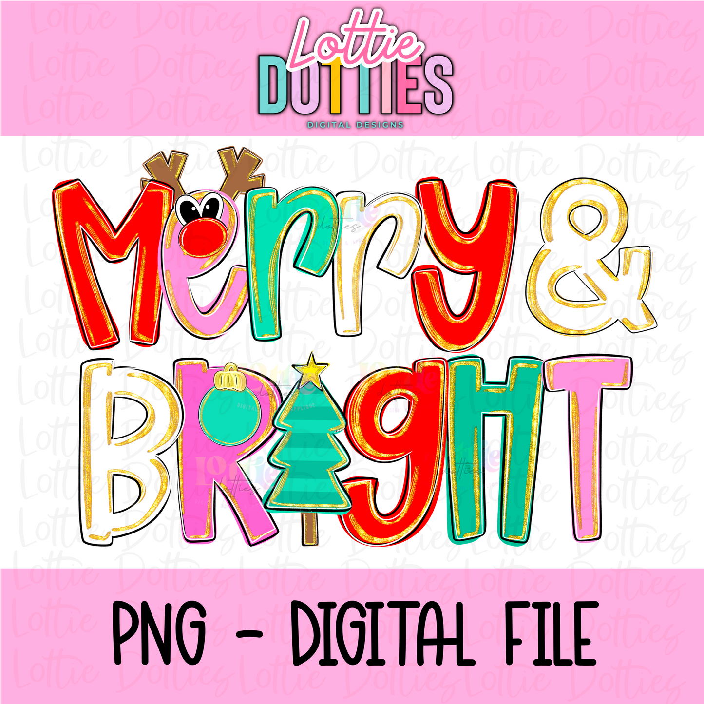 Merry and Bright PNG - Christmas Sublimation - Digital Download