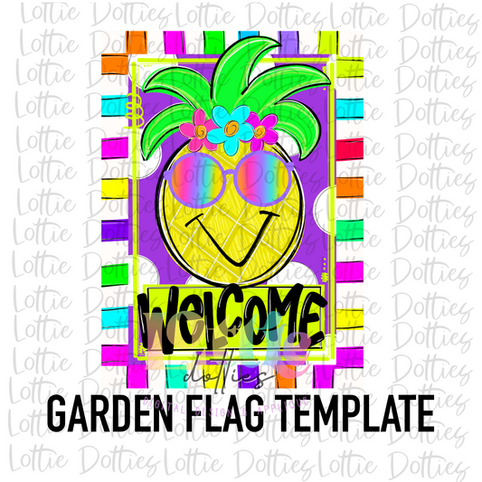 Welcome Pineapple Garden Flag Template PNG - Flag Sublimation - Digital Download - Bright Summer