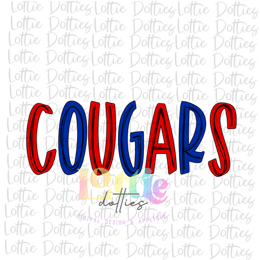 Cougars  Png - Cougars  Sublimation  -  Digital Download - Red and Blue