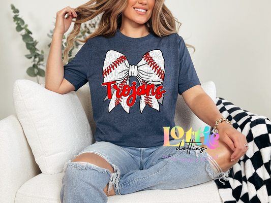 Trojans Baseball  Bow PNG - Trojans sublimation design - Digital Download - Red